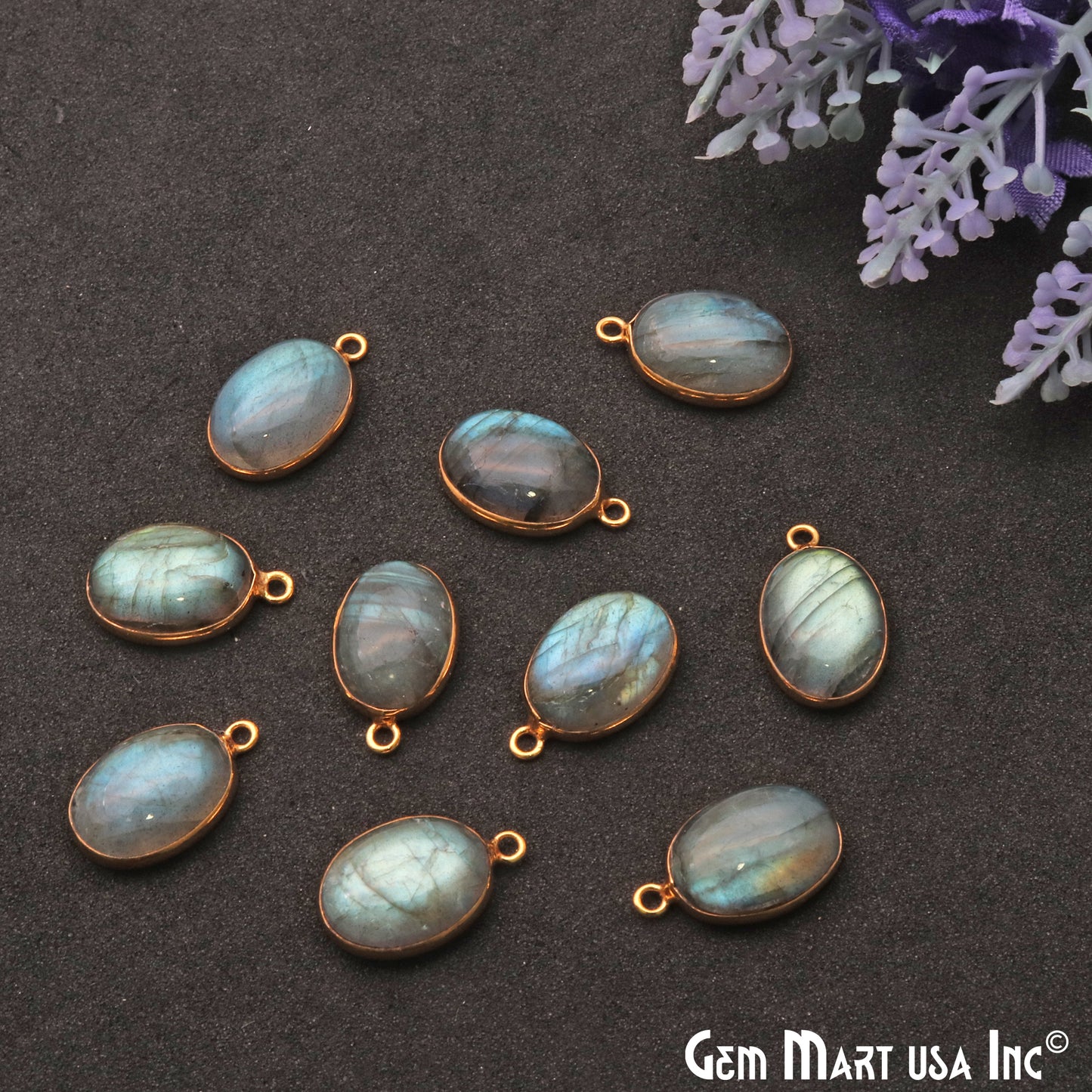 Flashy Labradorite 14x10mm Cabochon Oval Connector - GemMartUSA