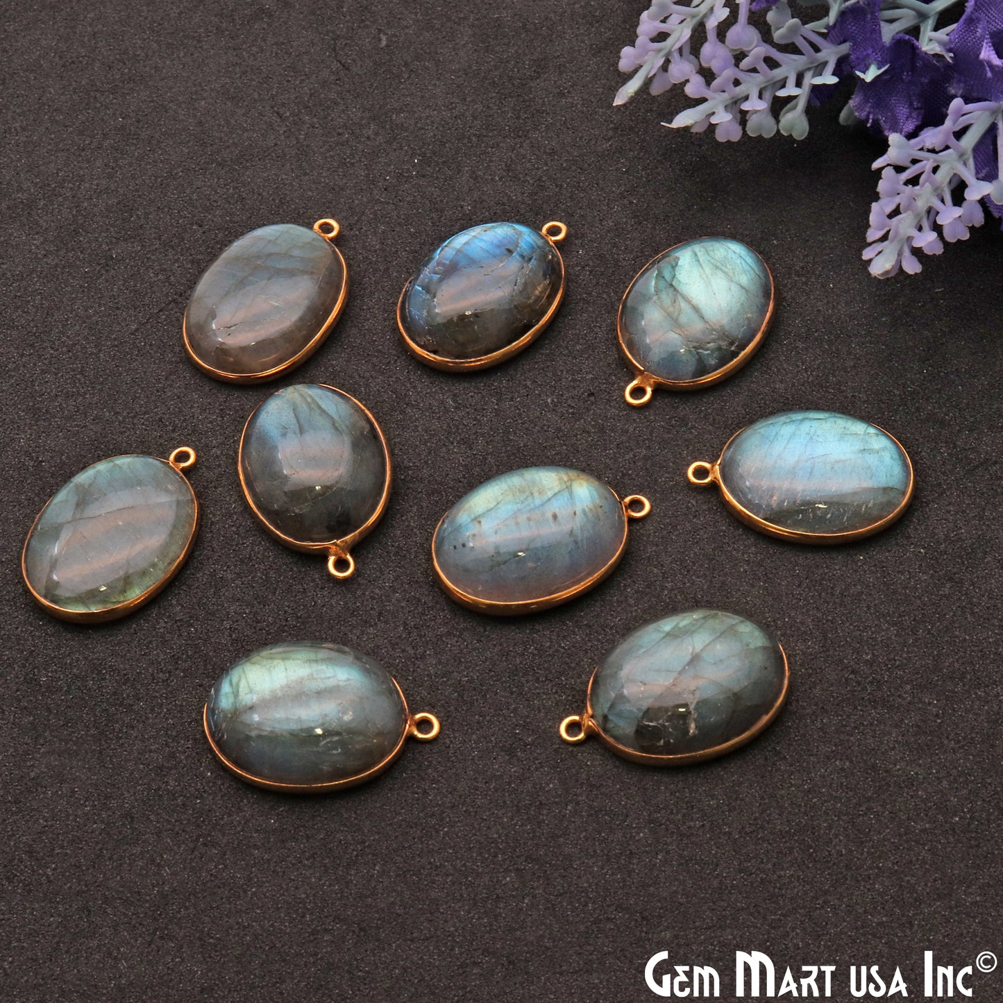Flashy Labradorite 20x15mm Cabochon Oval Gemstone Connector - GemMartUSA