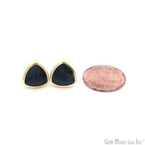 Black Onyx Trillion 11mm Gold Plated Stud Earrings
