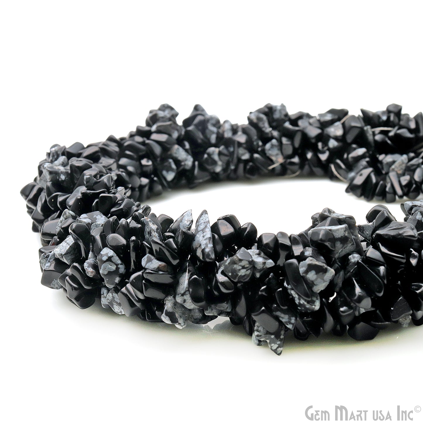 Black Obsidian Chip Beads, 34 Inch, Natural Chip Strands, Drilled Strung Nugget Beads, 7-10mm, Polished, GemmartUSA (CHBO-70004)
