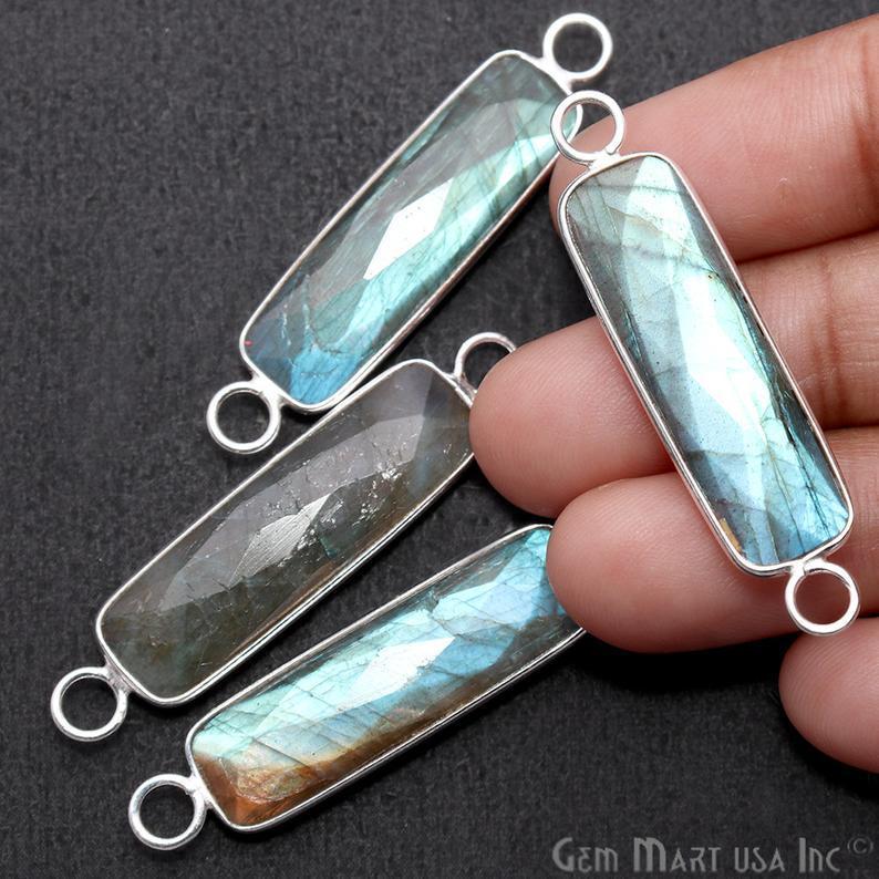 Rectangle 40x9mm Silver Bail Gemstone Connector Pendant