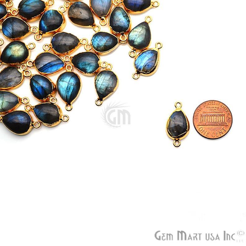 Labradorite 21x10mm Gold Electroplated Gemstone Connector - GemMartUSA