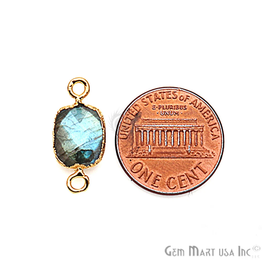 Labradorite Octagon 9x11mm Gold Electroplated Single Bail Gemstone Connector