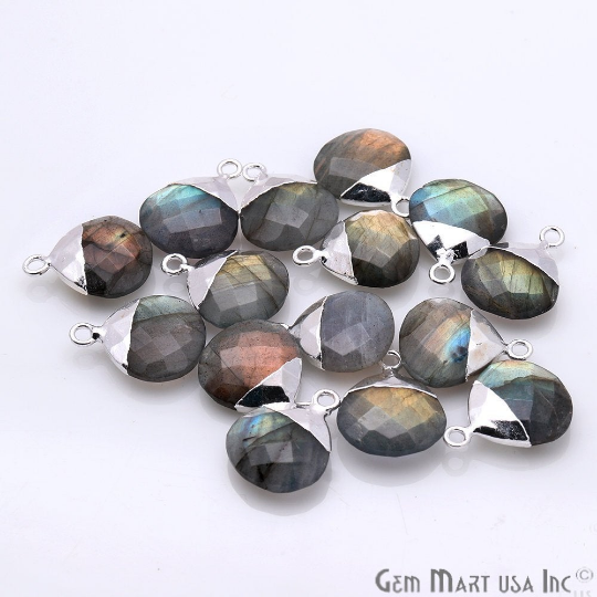 Labradorite 14mm Onion Shape Silver Edged Single Bail Connector - GemMartUSA