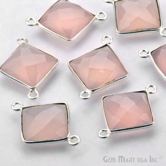 Square 12mm Double Bail Silver Bezel Gemstone Connector