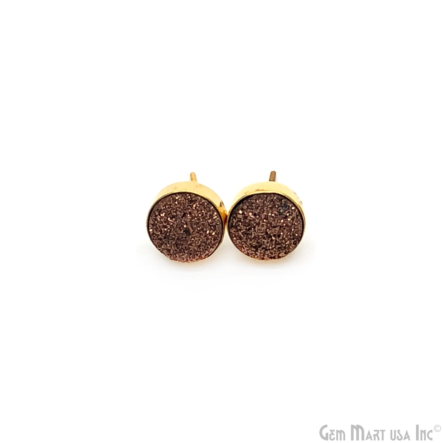 Round Shape 10mm Gold Plated Druzy Stud Earrings 1 Pair (Pick your Gemstone)