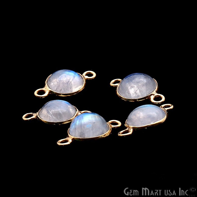 Rainbow Moonstone Round 8mm Gold Plated Cabochon Connector - GemMartUSA