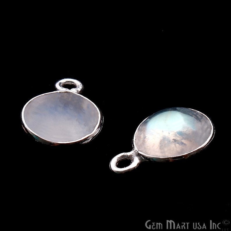 Rainbow Moonstone Round 8mm Silver Gemstone Cabochons Connector - GemMartUSA