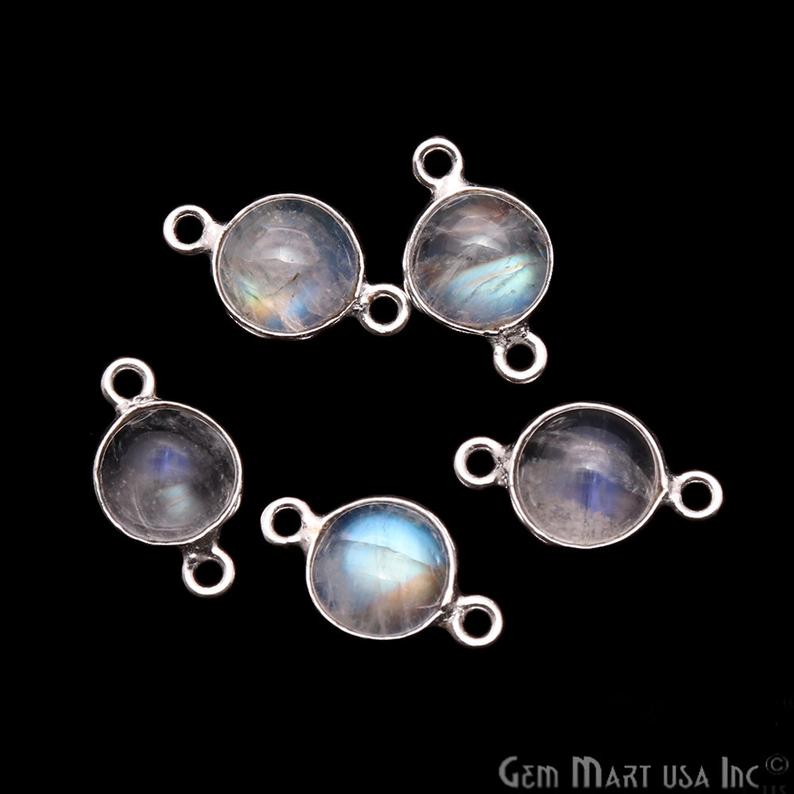 Labradorite Gemstone Cabochon 7mm Round Shaped Connector (Pick Your Bail) - GemMartUSA