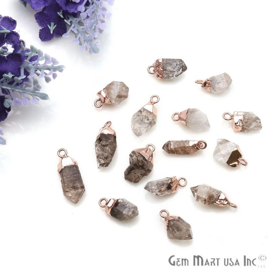 Herkimer Diamond Rough Rose Gold Electroplated Single Bail Pendant