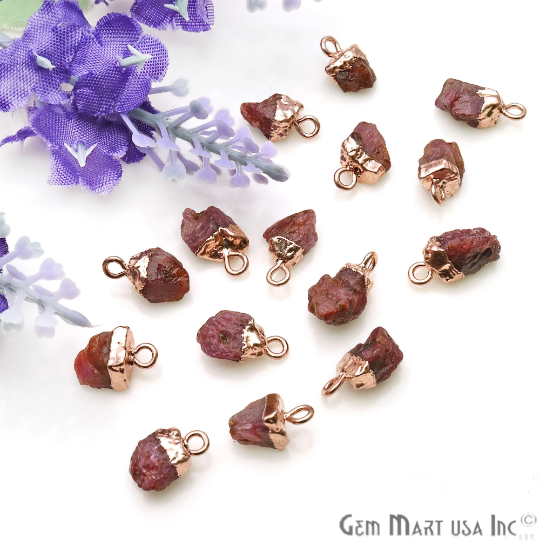 Rough Ruby Gemstone Organic Rose Gold Electroplated Single Bail Connector