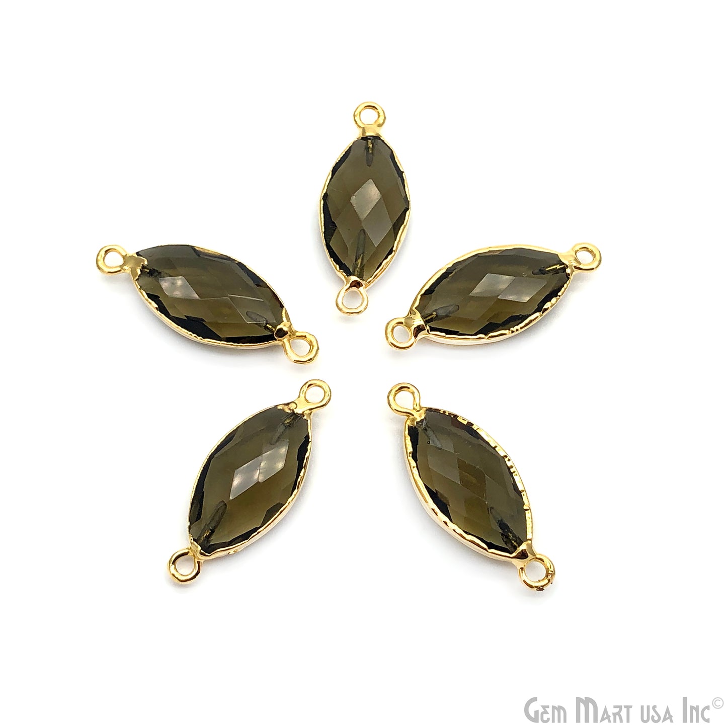 Marquise 10x20mm Double Bail Gold Bezel Gemstone Connector