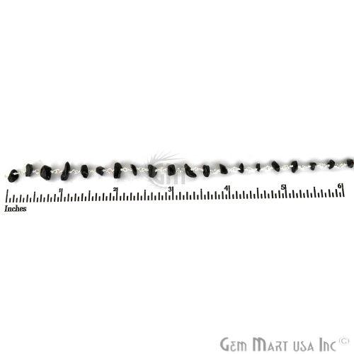Black Spinel 4-6mm Nugget Chip Silver Plated Wire Wrapped Beaded Rosary Chain