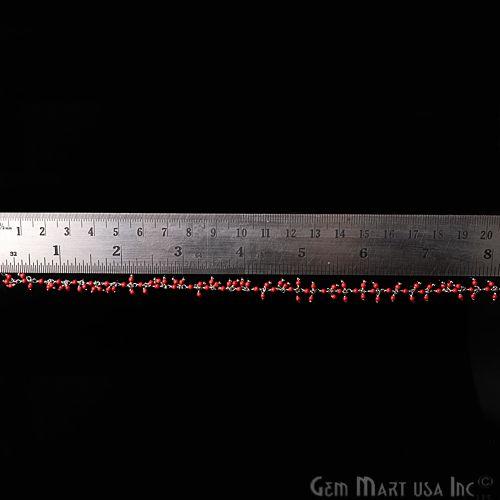 Red Coral Cluster Beads Silver Wire Wrapped Dangle Rosary Chain (764225716271)