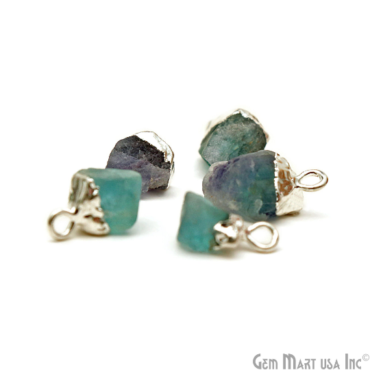 Rough Fluorite Organic Shape Silver Edged Bracelets Charm Single Bail Connectors