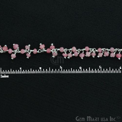 Rose Chalcedony Faceted Beads Silver Plated Cluster Dangle Chain (764235907119)