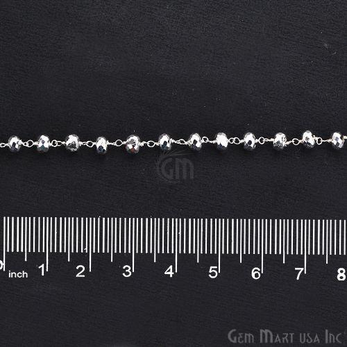 Silver Pyrite Beads Chain, Silver Plated Wire Wrapped Rosary Chain (763980316719)