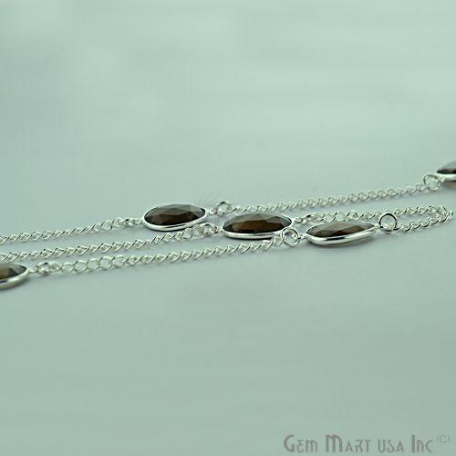 Smoky Topaz 10-15mm Silver Plated Bezel Link Connector Chain