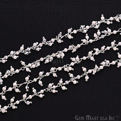 Howlite Faceted Beads Silver Wire Wrapped Cluster Dangle Rosary Chain (764240724015)