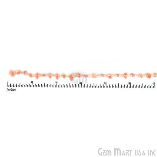 Sun Stone 4-6mm Nugget Chip Beads Silver Plated Rosary Chain (763979431983)