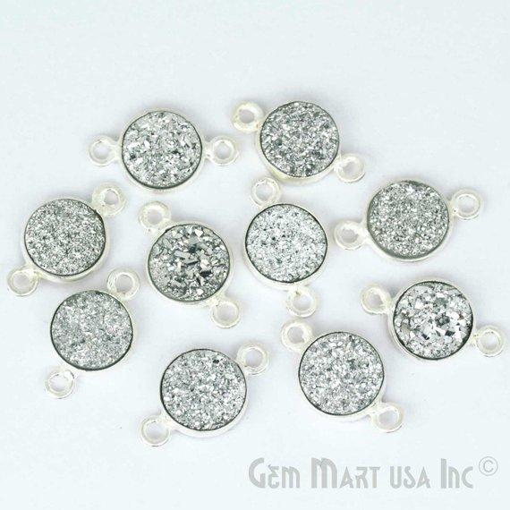 Titanium Druzy 8mm Round Bezel Connector (Pick Color, Bail, Plating) - GemMartUSA