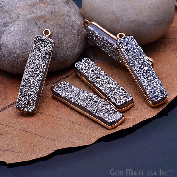 Titanium Druzy 29x7mm Rectangle Gold Bail Bezel Gemstone Connector (Pick Color) (11239) - GemMartUSA