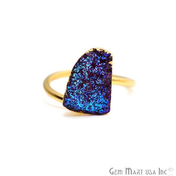 Gold Electroplated Titanium Druzy Adjustable Statement Band Ring (TDRG) - GemMartUSA