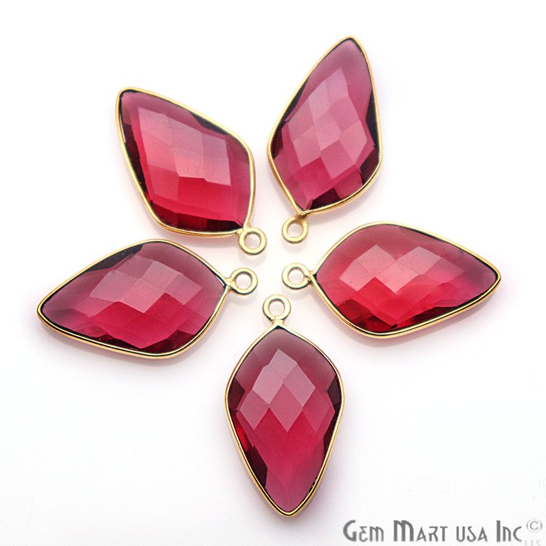 Pink Tourmaline 24x13mm Triangle Single Bail Connector (Pick Your Plating) - GemmartUSA