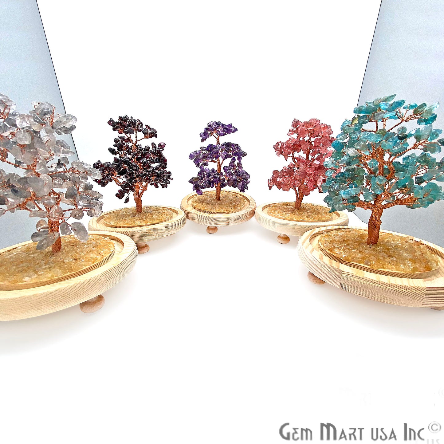 Grey Chalcedony Handcrafted Tree Of Life, Glass Box Enclosed Tree, Home decor, Crystal encrusted Tree, Healing Gemstones, Ornamental Decoration - GemMartUSA