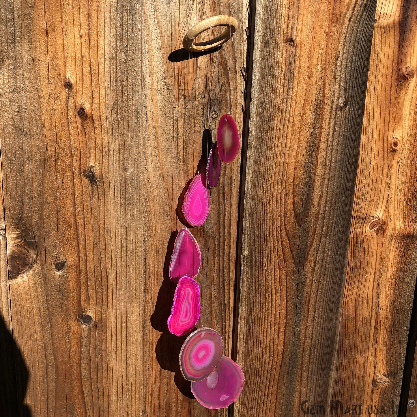 Pink Agate Slice Wind Chime, Natural Gemstone Wind Chime, Garden Décor, Home Décor, Melodic Tones