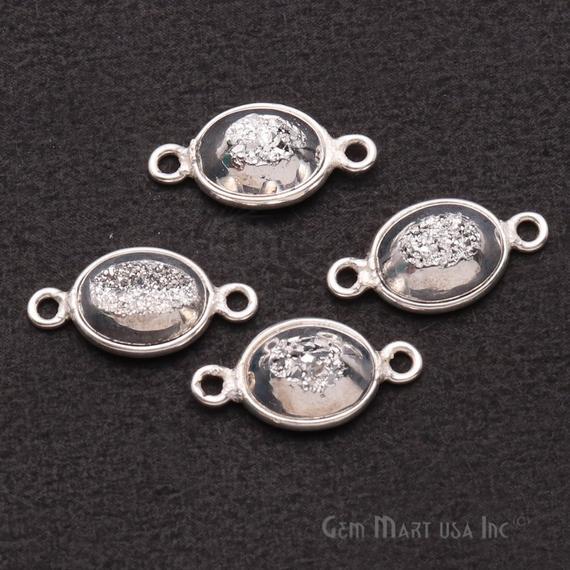 Window Druzy 7x9mm Oval Bezel Cave Druzy Gemstone Connector (Pick Your Color, Bail, or Plating) - GemMartUSA