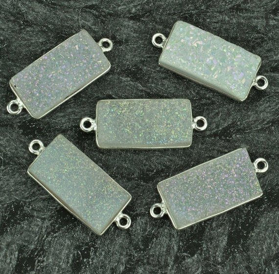 Titanium Druzy 10x20mm Octagon Bezel Gemstone Connector (Pick Your Color, Bail, Plating) - GemMartUSA