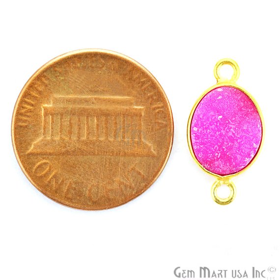 Color Druzy 8x10mm Oval Bezel Gold Plated Double Bail Gemstone Connector (Pick Color) (11149) - GemMartUSA