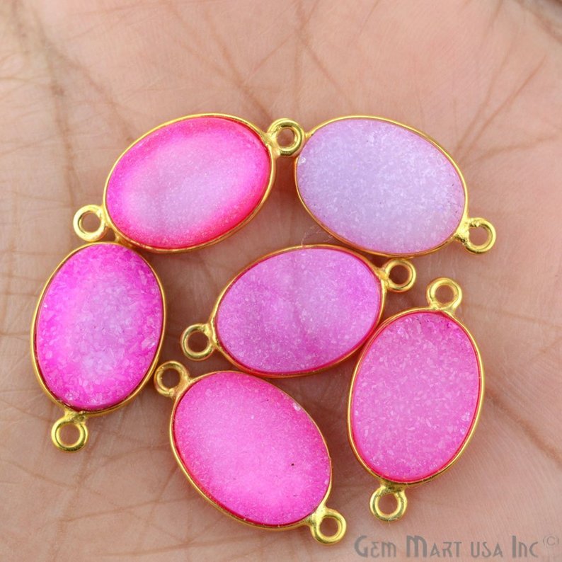 Color Druzy 10x14mm Oval Bezel Gold Plated Bail Gemstone Connector (Pick Color, Bail) - GemMartUSA