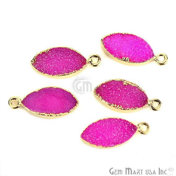 Gold Electroplated Druzy 8x16mm Marquise Single Bail Druzy Connector (Pick Color) - GemMartUSA