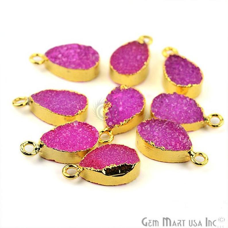Druzy Gold Electroplated 8x12mm Pears Single Bail Gemstone Connector