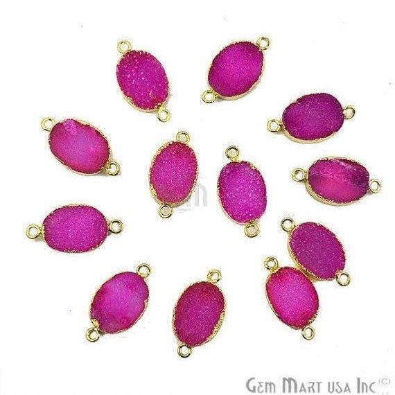 Druzy Gold Electroplated 12x16mm Oval Double Bail Gemstone Connector
