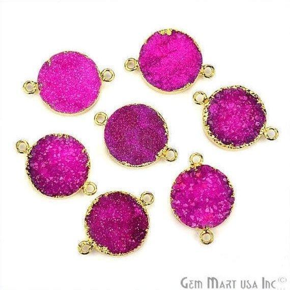 Gold Electroplated 16mm Round Double Bail Druzy Gemstone Connector