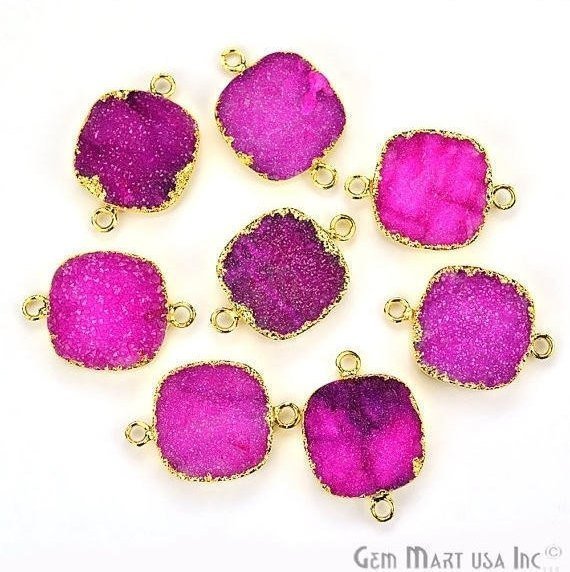 Gold Electroplated Druzy 16mm Square Druzy Gemstone Connector (Pick Your Color, Bail) - GemMartUSA
