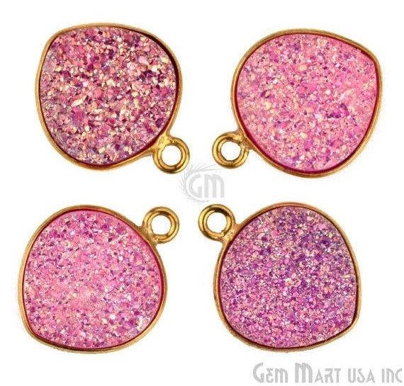 Natural Titanium Druzy 12mm Gold Single Bail Heart Bezel Connector