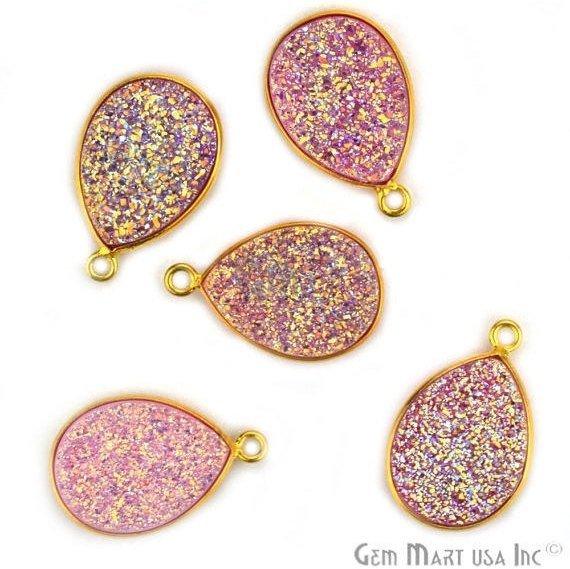 Titanium Druzy 12x16mm Pears Gold Single Bail Gemstone Connector