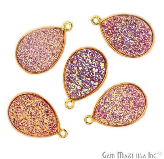 Titanium Druzy 13x18mm Pears Gold Single Bail Bezel Gemstone Connector