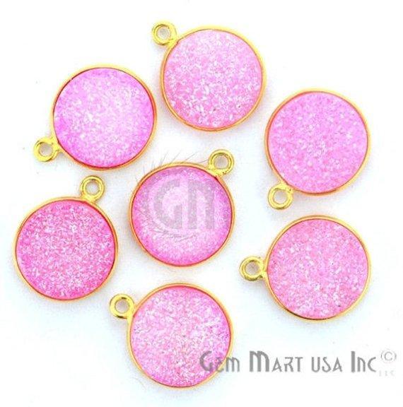 Natural Titanium Gold Druzy 12mm Round Single Bail Bezel Gemstone Connector