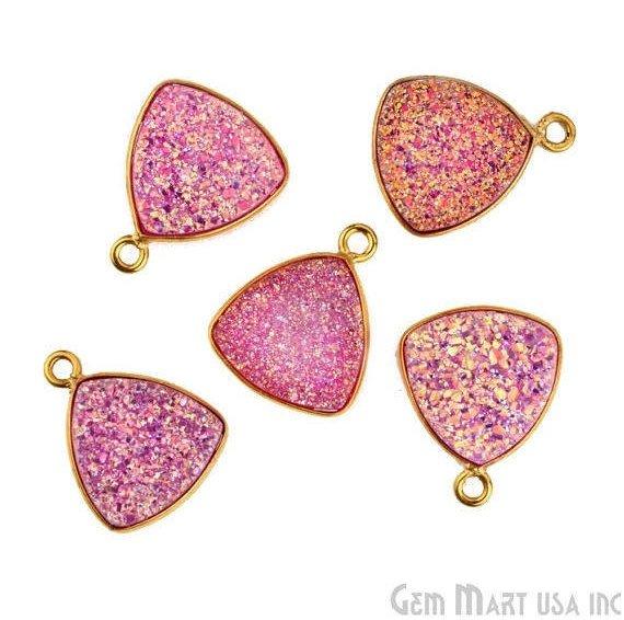 Natural Titanium Druzy 12mm Trillion Gold Plated Single Bail Gemstone Connector