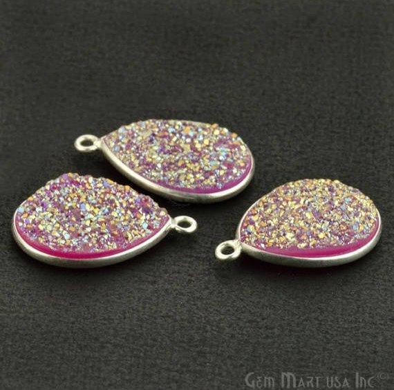 Titanium Druzy 13x18mm Pears Silver Single Bail Bezel Gemstone Connector