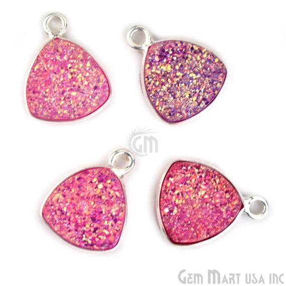 Natural Titanium Druzy 10mm Trillion Silver Single Bail Gemstone Connector