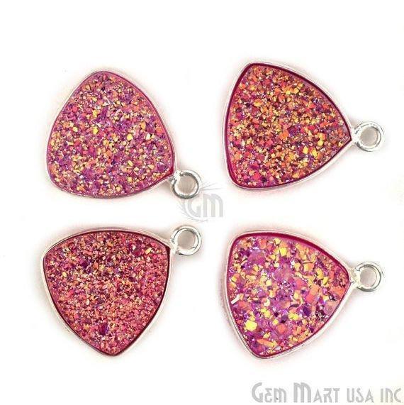 Natural Titanium Druzy 12mm Trillion Silver Plated Single Bail Gemstone Connector
