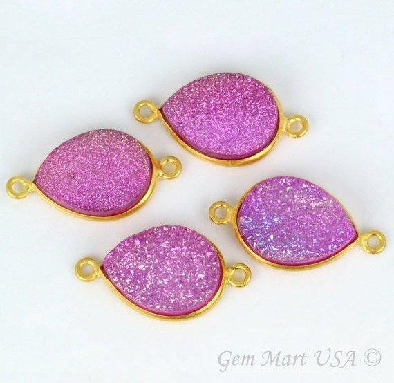 Titanium Druzy 12x16mm Pears Gold Double Bail Gemstone Connector