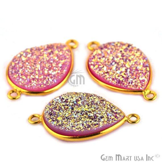 Titanium Druzy 13x18mm Pears Gold Double Bail Bezel Gemstone Connector