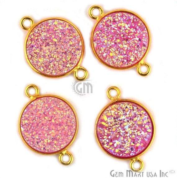 Natural Titanium Gold Druzy 12mm Round Double Bail Bezel Gemstone Connector